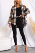 Moxidress Lapel Button Down Pockets Plaid Shacket Coat