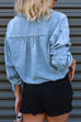 Moxidress Long Sleeves Drawstring Hem Cropped Denim Shirt