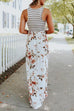 Moxidress Sleeveless Stripes Splice Floral Maxi Dress