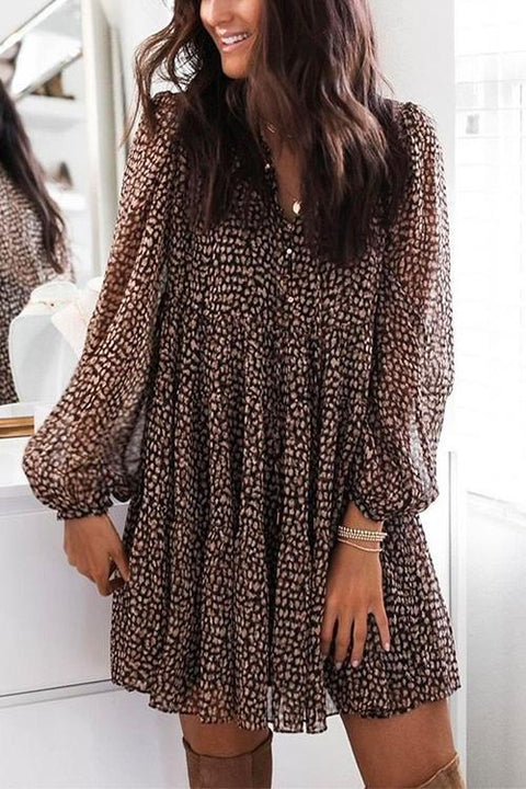 Moxidress V Neck Leopard Swing Mini Dress