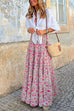 Moxidress Frilled Elastic Waist Bohemia Floral Maxi Flowy Skirt