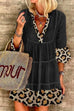 Moxidress V Neck Leopard Splice Swing Dress