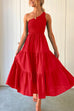 Moxidress One Shoulder Sleeveless Smocked Ruffle Tiered Maxi Dress