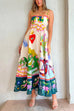 Moxidress High Waist Cartoon Printed Swing Maxi Cami Dress