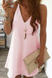 Moxidress Solid V-neck Sleeveless Chiffon Swing Dress