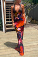 Moxidress Backless V Neck Lace Splice Printed Maxi Bodycon Dress