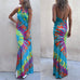 Moxidress Sleeveless Halter Backless Maxi Tie Dye Dress