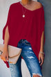 Moxidress Loose V Neck Batwing Sleeve Solid T Shirt