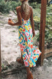 Moxidress V Neck Ruffled Hem Printed Maxi Cami Dress