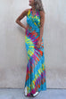 Moxidress Sleeveless Halter Backless Maxi Tie Dye Dress