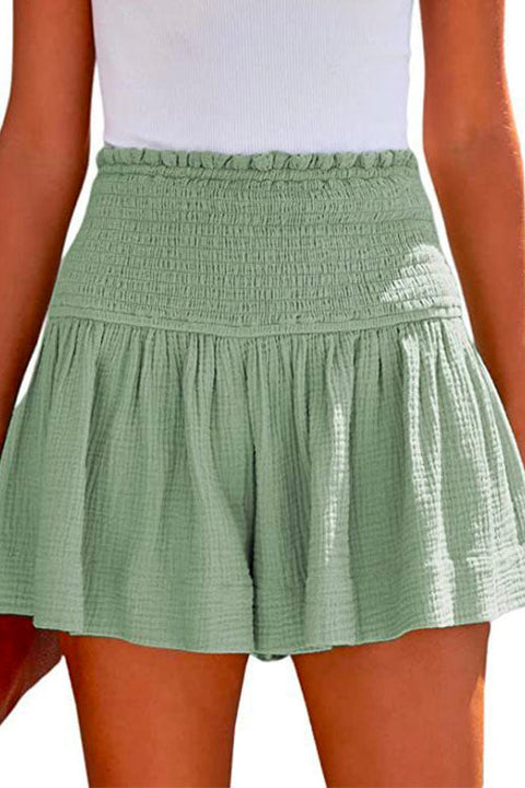 Moxidress Elastic Smocked Waist Wide Leg Solid Shorts