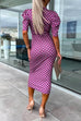 Moxidress Wrap V Neck Puff Sleeves Printed Midi Bodycon Dress