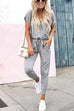 Moxidress V Neck Tie Waist Drawstring Joggers Jumpsuit