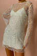 Long Sleeves Shinny Pearls Sequin Beaded Mesh Dress