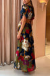 Moxidress Puff Sleeve Cut Out Waist Floral Maxi Swing Dress