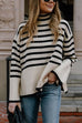 Moxidress Striped Tuetleneck Side Split Pullover Sweater