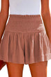 Moxidress Elastic Smocked Waist Wide Leg Solid Shorts