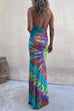 Moxidress Sleeveless Halter Backless Maxi Tie Dye Dress