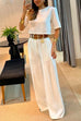 Moxidress Crewneck Short Sleeve Crop Top Wide Leg Palazzo Pants Outfits Set