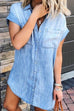 Moxidress Causal Short Sleeves Denim Shirt Dress