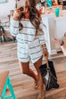 Moxidress Off Shoulder Drawstring Waist Striped Shorts Jumpsuit