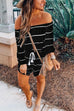 Moxidress Off Shoulder Drawstring Waist Striped Shorts Jumpsuit