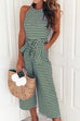 Moxidress Crewneck Sleeveless Striped Bow-Knot Wide Leg Jumpsuit