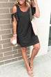 Moxidress V Neck Cold Shoulder Solid T Shirt Dress