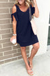 Moxidress V Neck Cold Shoulder Solid T Shirt Dress