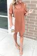 Moxidress V Neck Cold Shoulder Solid T Shirt Dress