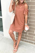 Moxidress V Neck Cold Shoulder Solid T Shirt Dress