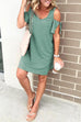 Moxidress V Neck Cold Shoulder Solid T Shirt Dress