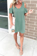 Moxidress V Neck Cold Shoulder Solid T Shirt Dress