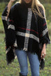 Moxidress Tassel Color Block Classic Cloak Poncho Sweater