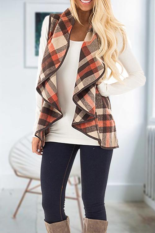 Moxidress Pockets Plaid Jacket Vest