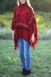 Moxidress Tassel Color Block Classic Cloak Poncho Sweater