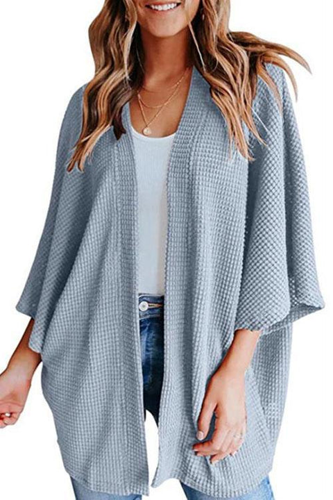 Moxidress Solid 3/4 Sleeve Open Front Kimono Cardigan