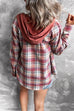 Moxidress Long Sleeve Drawstring Hoodied Plaid Shirt