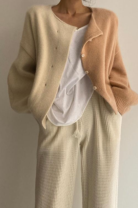 Moxidress Drop Shoulder Color Block Sweater Cardigan