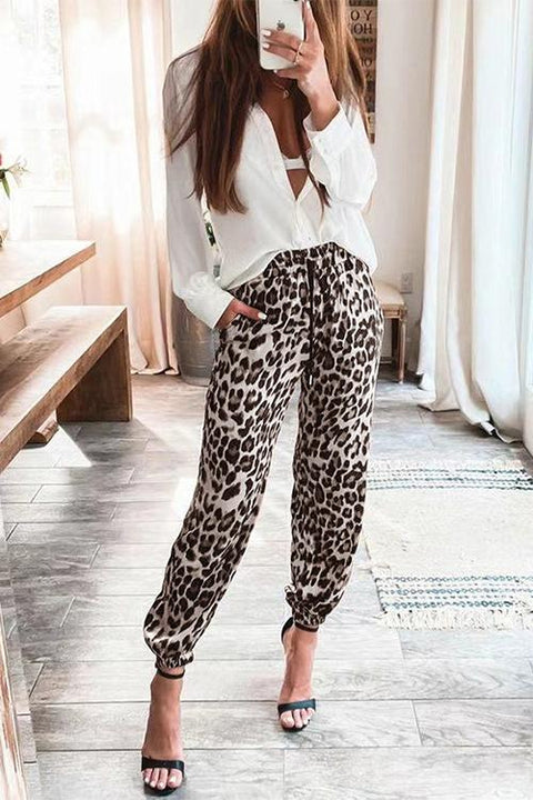 Moxidress Drawstring Waist Pockets Leopard Jogger