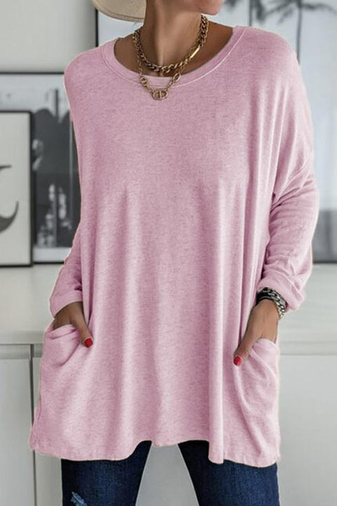 Moxidress Long Sleeve Pockets Solid T-shirt