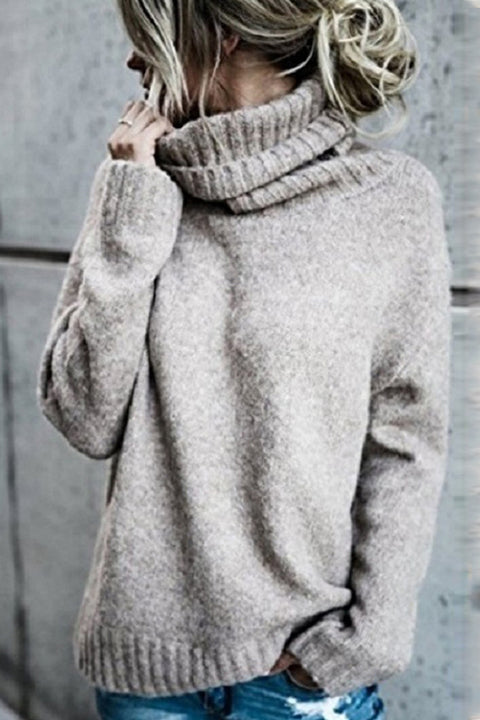 Moxidress Turtleneck Side Split Solid Casual Sweater