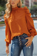 Moxidress Mockneck Ruffle Puff Sleeve Blouse Top