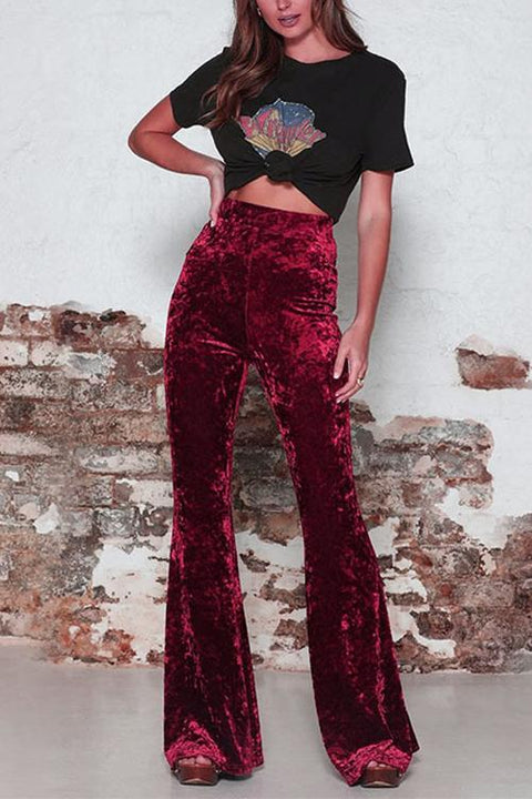 Moxidress Elastic Waist Bell Bottoms Velvet Pants