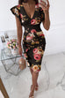 Moxidress Ruffle V Neck Sleeveless High Waist Printed Dress