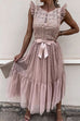 Moxidress High Waist Sleeveless Lace Swing Dress