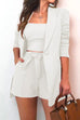 Moxidress Square Collar Top and One Button Cardigans Tie Waist Shorts Three Pieces