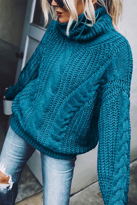 Moxidress Winter Turtleneck Long Sleeve Solid Knit Sweater