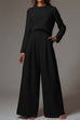 Moxidress Crewneck Long Sleeve Pullover and Wide Leg Pants Solid Set