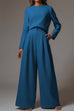 Moxidress Crewneck Long Sleeve Pullover and Wide Leg Pants Solid Set